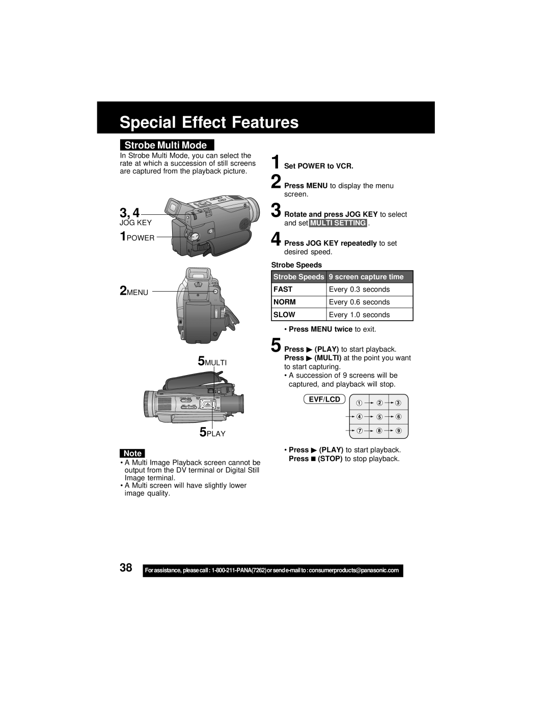 Panasonic PV-DV202 operating instructions Strobe Multi Mode, Fast, Norm, Slow 