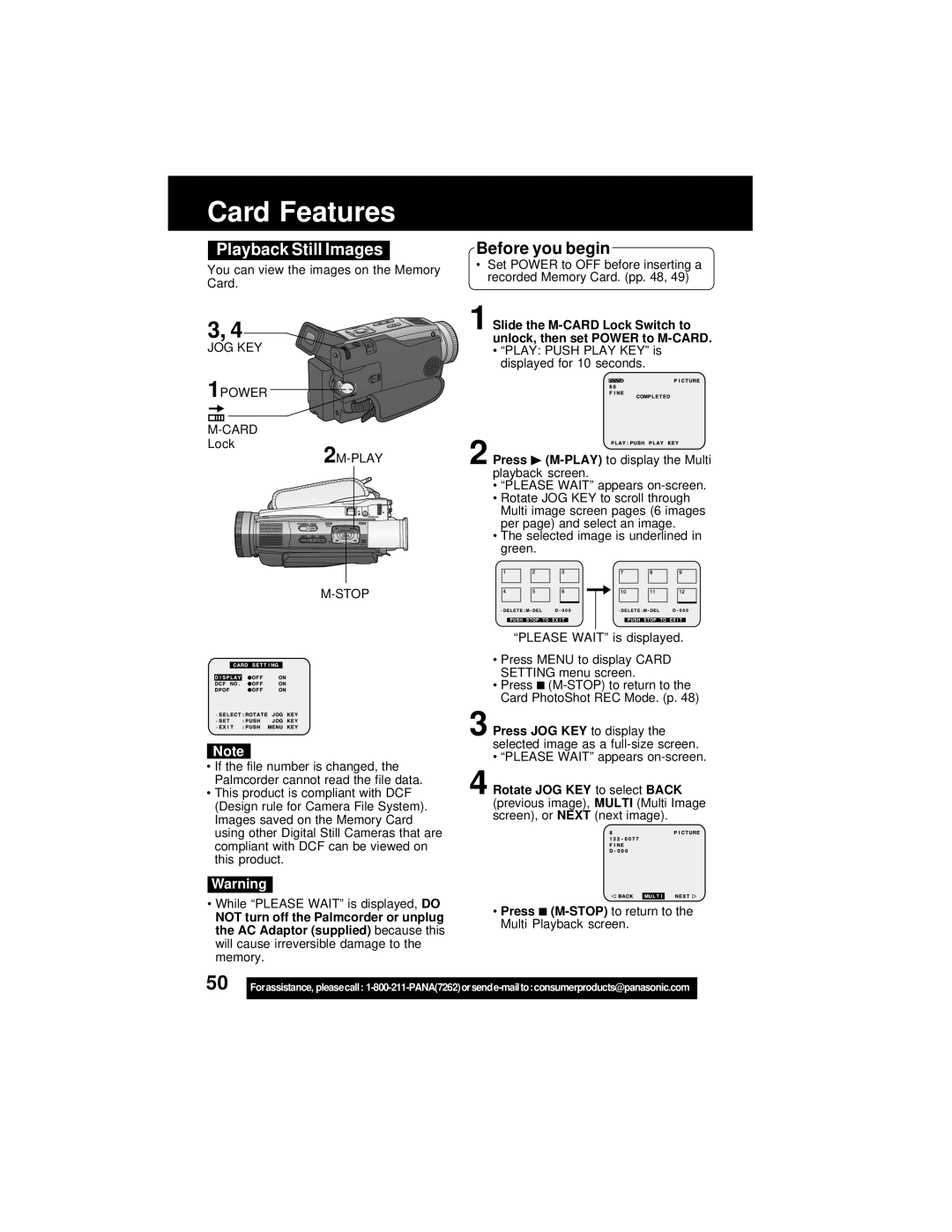 Panasonic PV-DV202 operating instructions Playback Still Images, 2M-PLAY Stop 