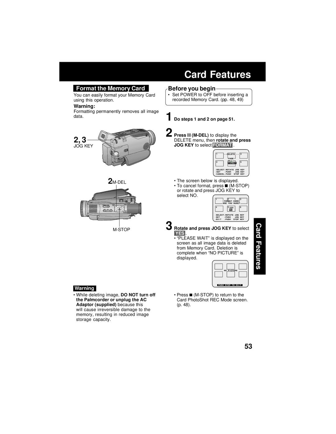 Panasonic PV-DV202 operating instructions Format the Memory Card 