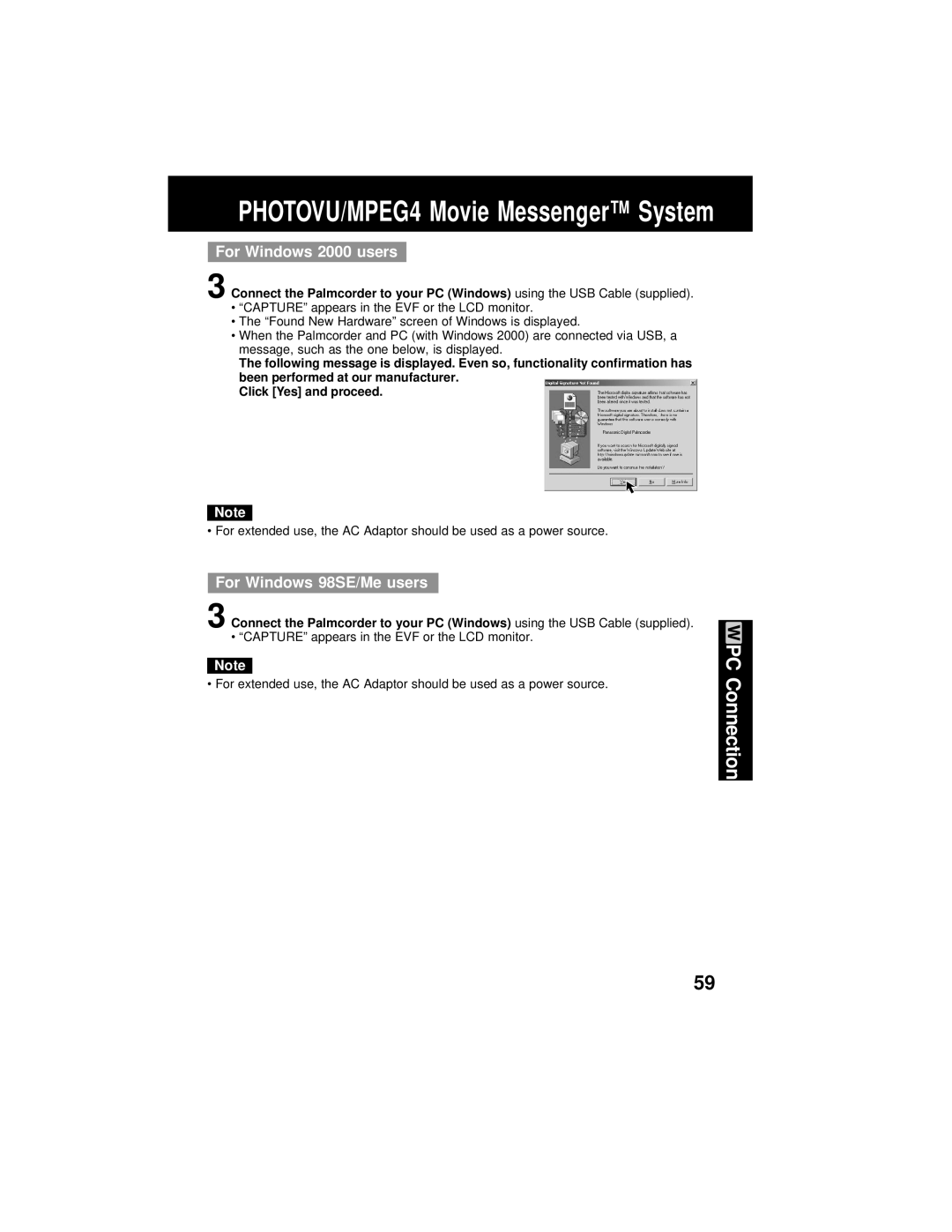 Panasonic PV-DV202 operating instructions For Windows 2000 users, For Windows 98SE/Me users 