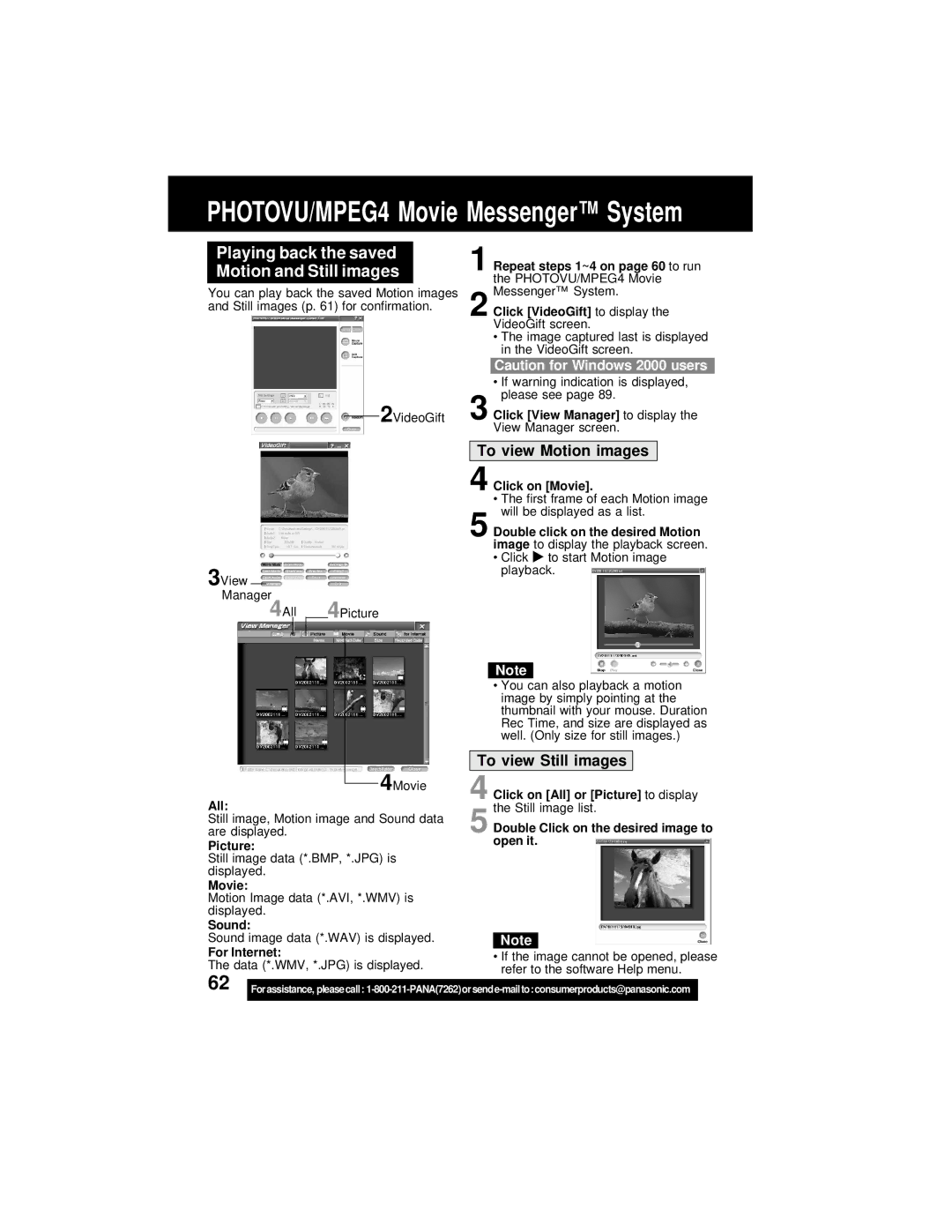 Panasonic PV-DV202 operating instructions Playing back the saved Motion and Still images 