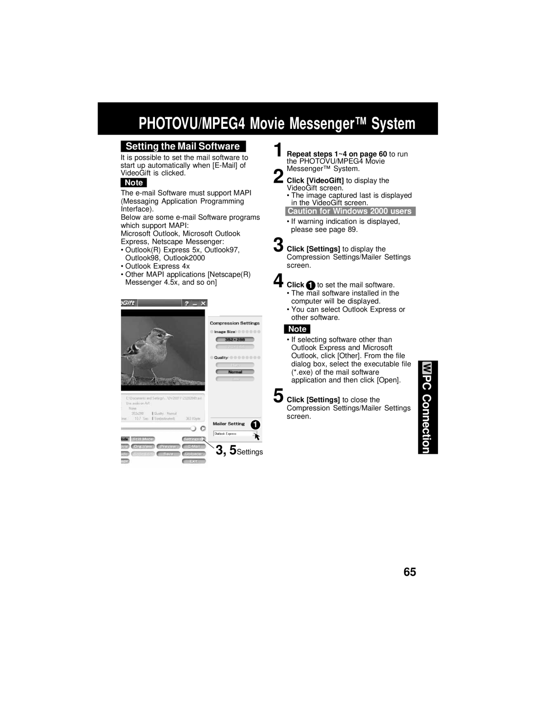 Panasonic PV-DV202 operating instructions Setting the Mail Software 