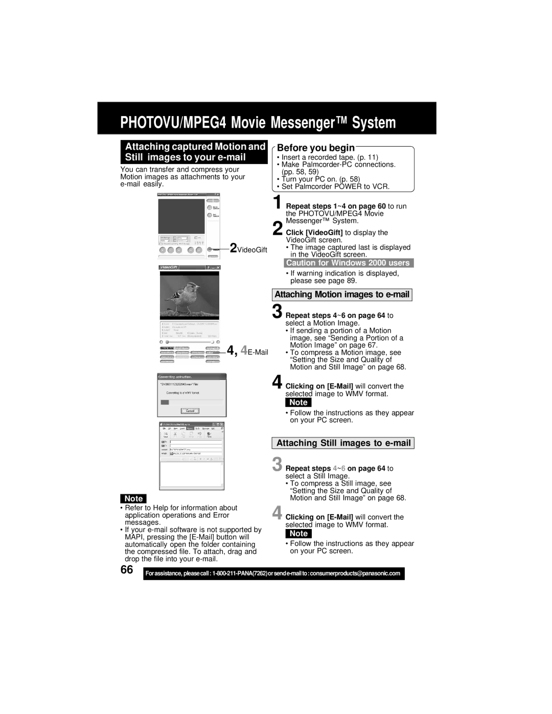 Panasonic PV-DV202 operating instructions Attaching captured Motion and Still images to your e-mail 