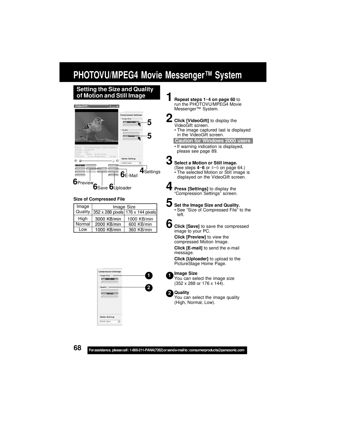 Panasonic PV-DV202 operating instructions Setting the Size and Quality of Motion and Still Image, Size of Compressed File 