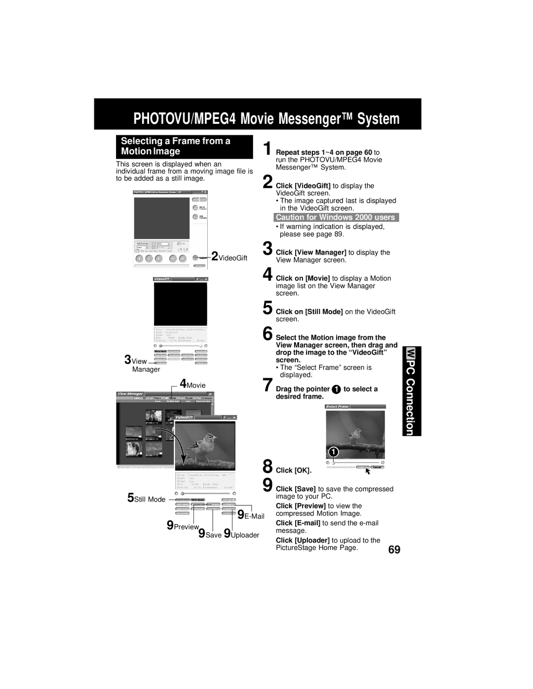 Panasonic PV-DV202 operating instructions Selecting a Frame from a Motion Image 