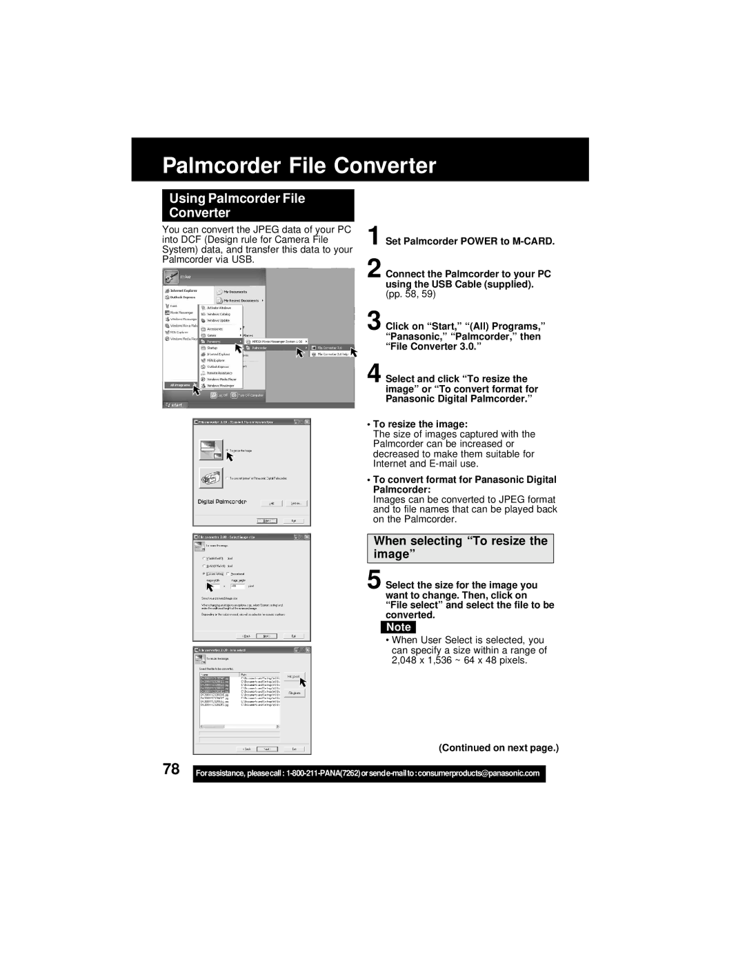 Panasonic PV-DV202 operating instructions Using Palmcorder File Converter, To resize the image 