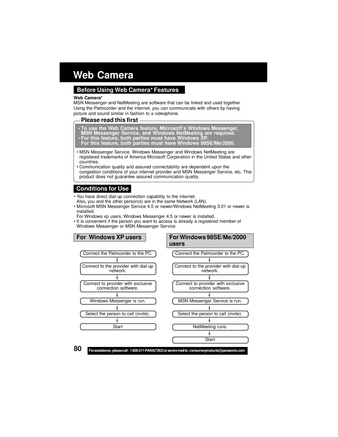 Panasonic PV-DV202 operating instructions Before Using Web Camera* Features, Conditions for Use 