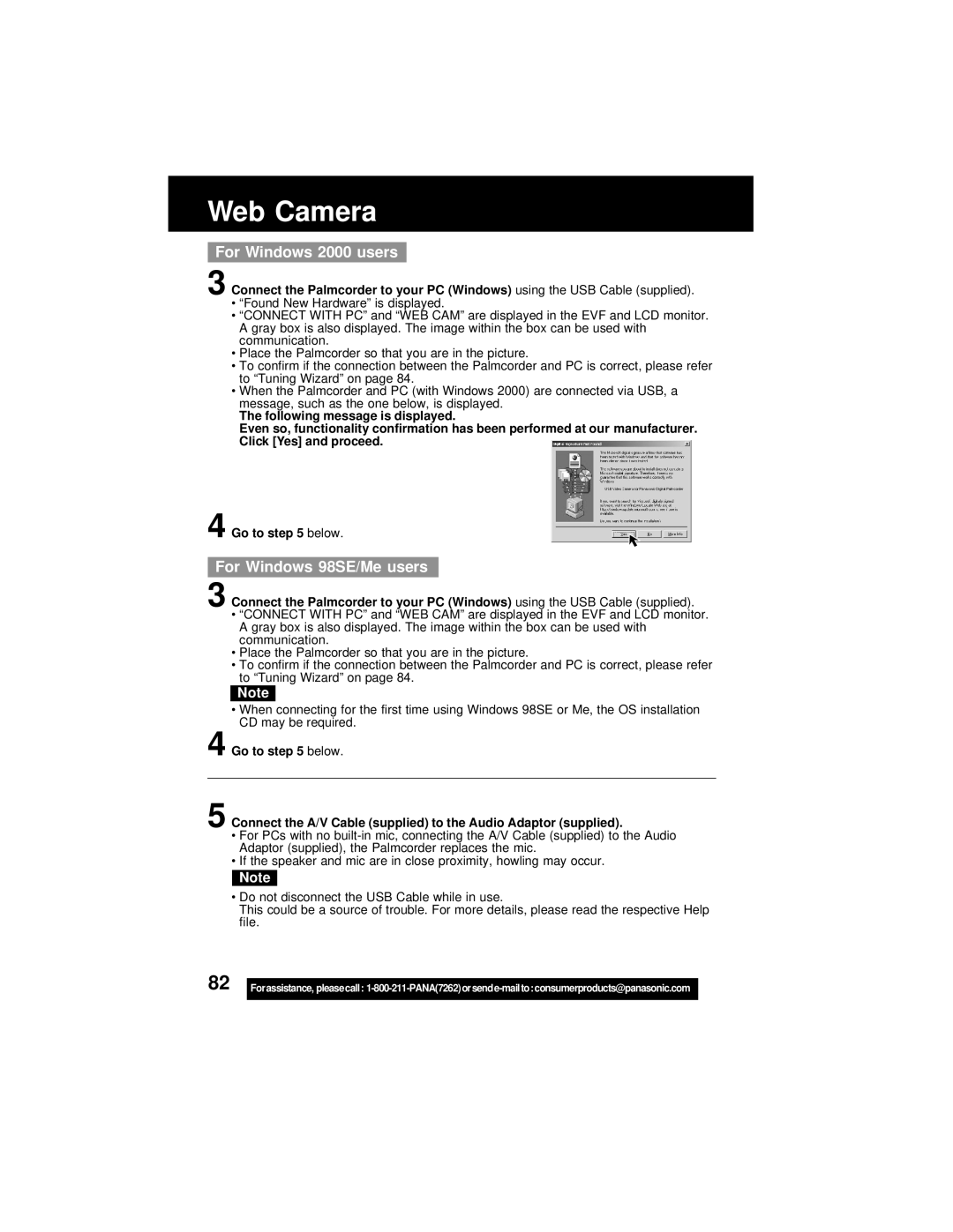 Panasonic PV-DV202 operating instructions For Windows 2000 users 