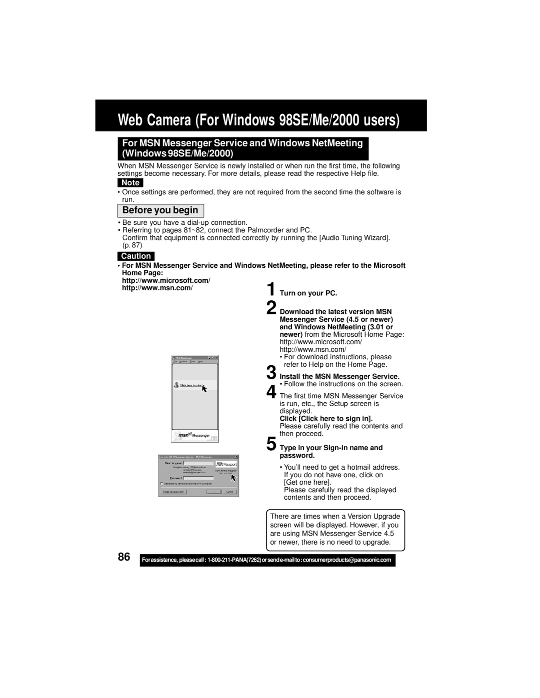 Panasonic PV-DV202 operating instructions Type in your Sign-in name, Password 