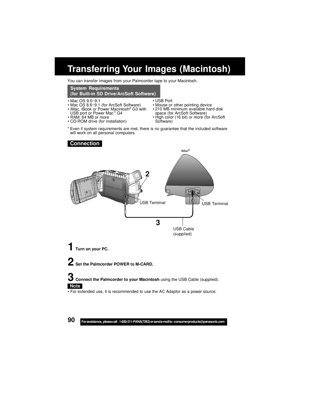 Panasonic PV-DV202 operating instructions Transferring Your Images Macintosh, Connection 