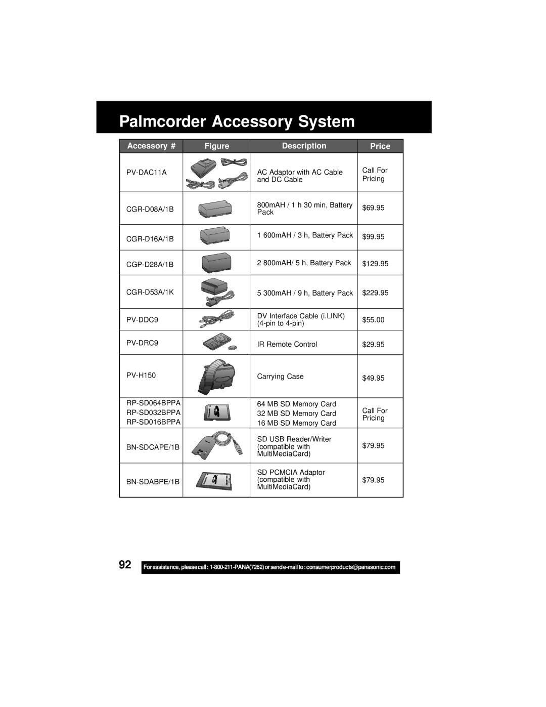 Panasonic PV-DV202 operating instructions Palmcorder Accessory System 