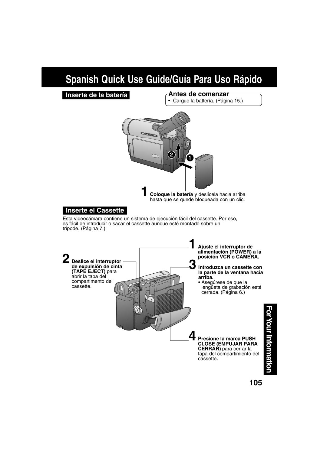 Panasonic PV-DV203 operating instructions Inserte de la batería, Antes de comenzar, Inserte el Cassette, Arriba 