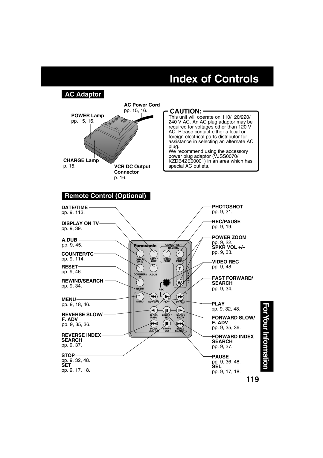 Panasonic PV-DV203 operating instructions AC Adaptor 