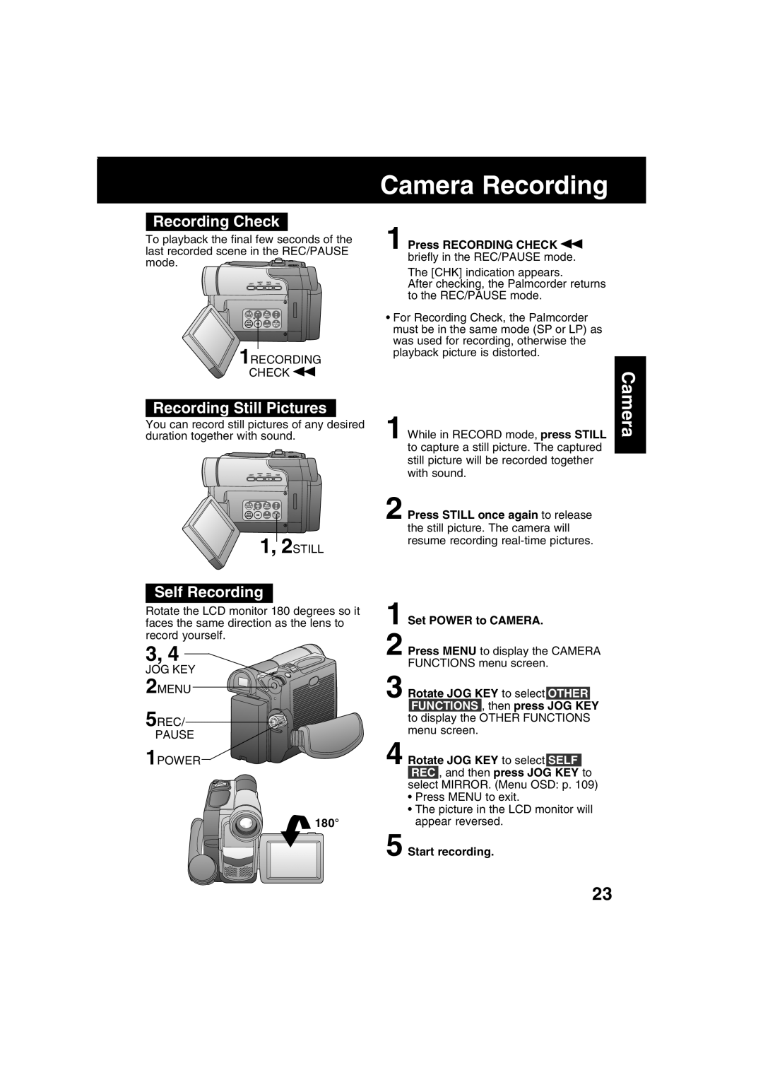 Panasonic PV-DV203 operating instructions Recording Check, Recording Still Pictures, Self Recording 