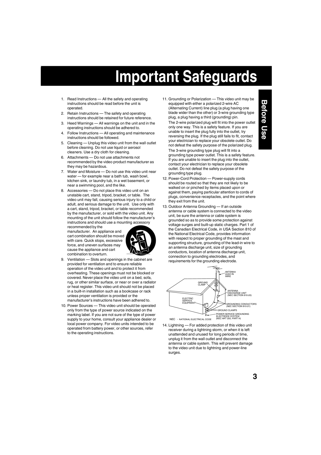 Panasonic PV-DV203 operating instructions Important Safeguards 