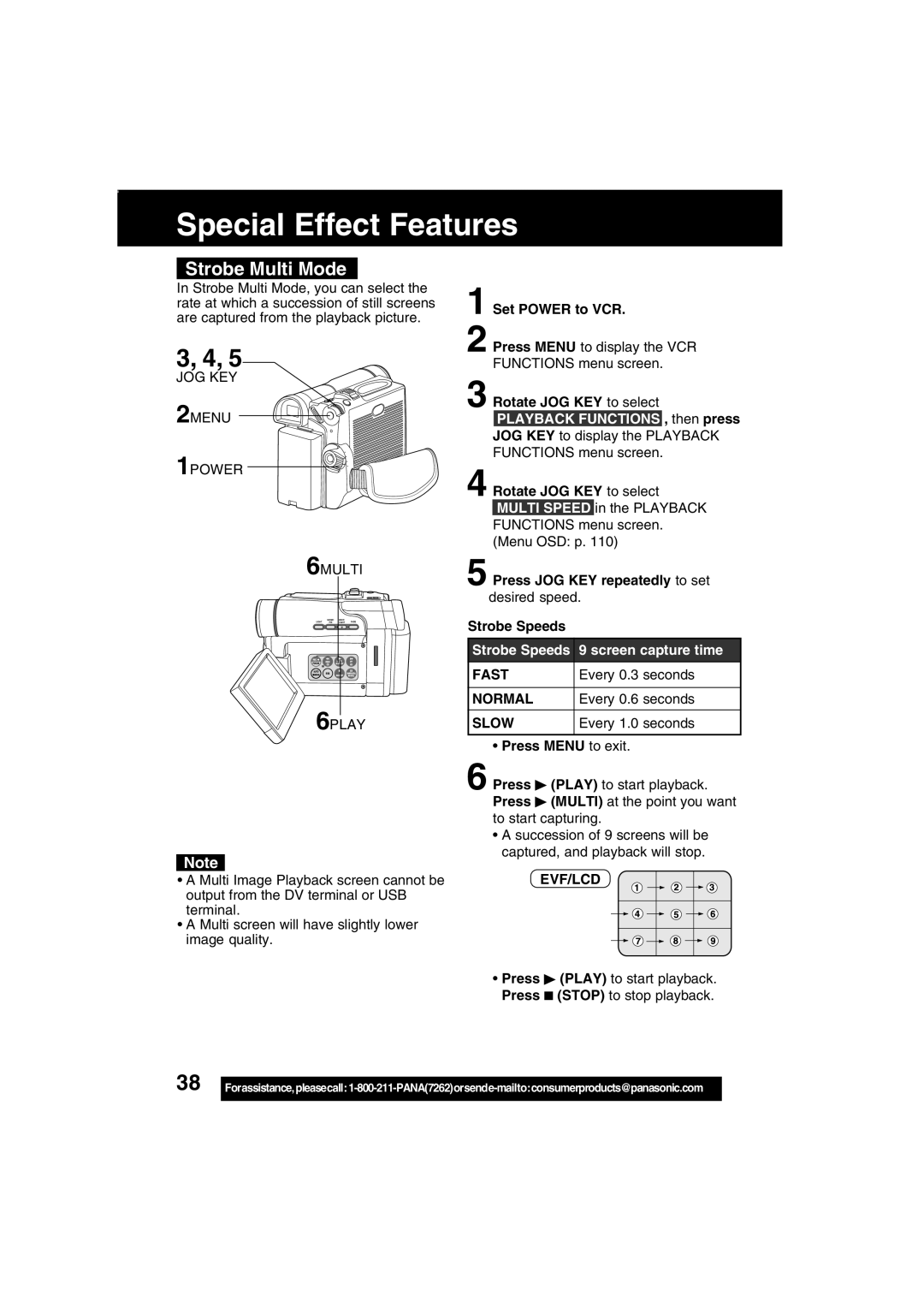 Panasonic PV-DV203 operating instructions Strobe Multi Mode, Fast, Normal, Slow 