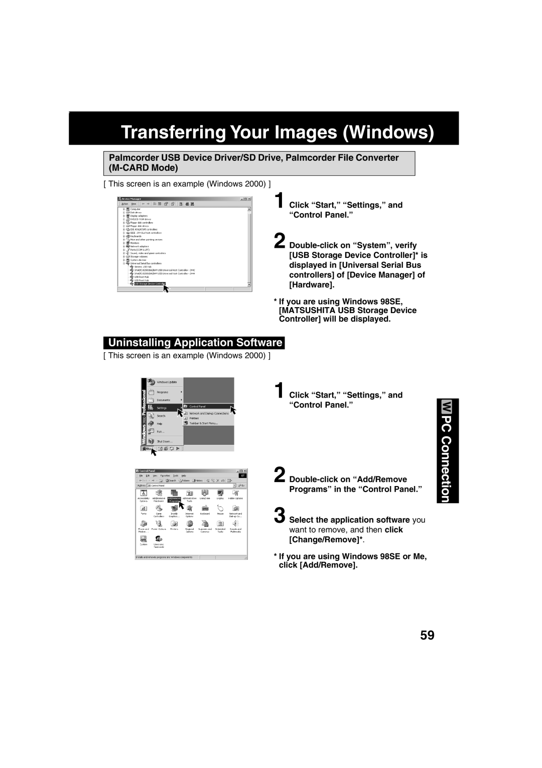 Panasonic PV-DV203 Uninstalling Application Software, If you are using Windows 98SE or Me, click Add/Remove 