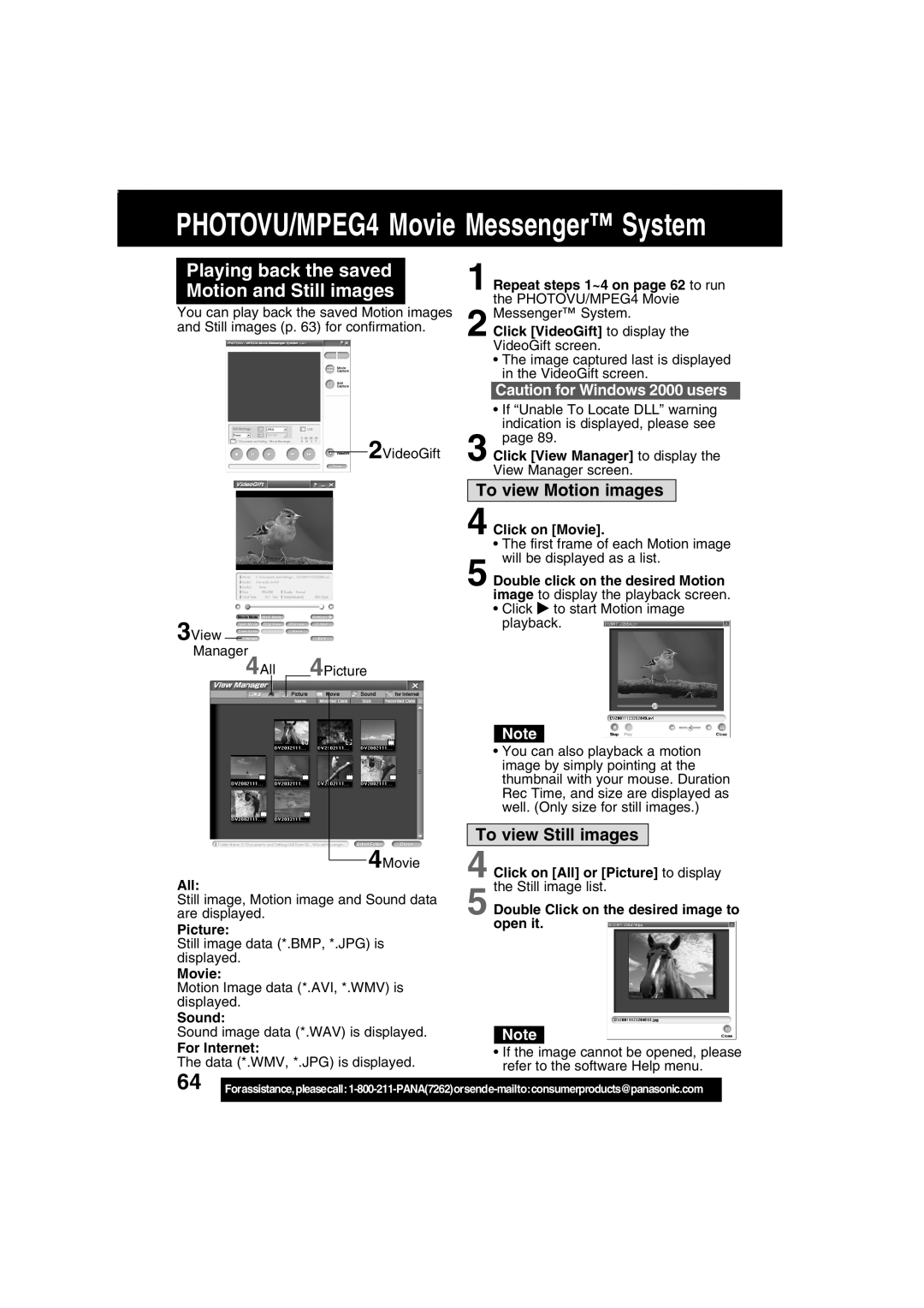 Panasonic PV-DV203 operating instructions Playing back the saved Motion and Still images 