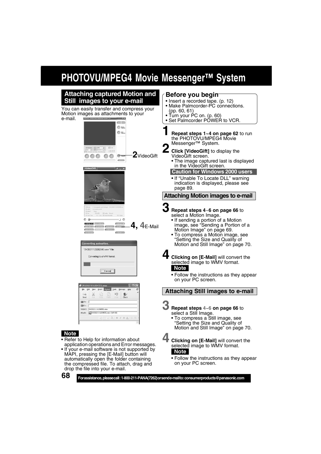 Panasonic PV-DV203 operating instructions Attaching captured Motion and Still images to your e-mail 