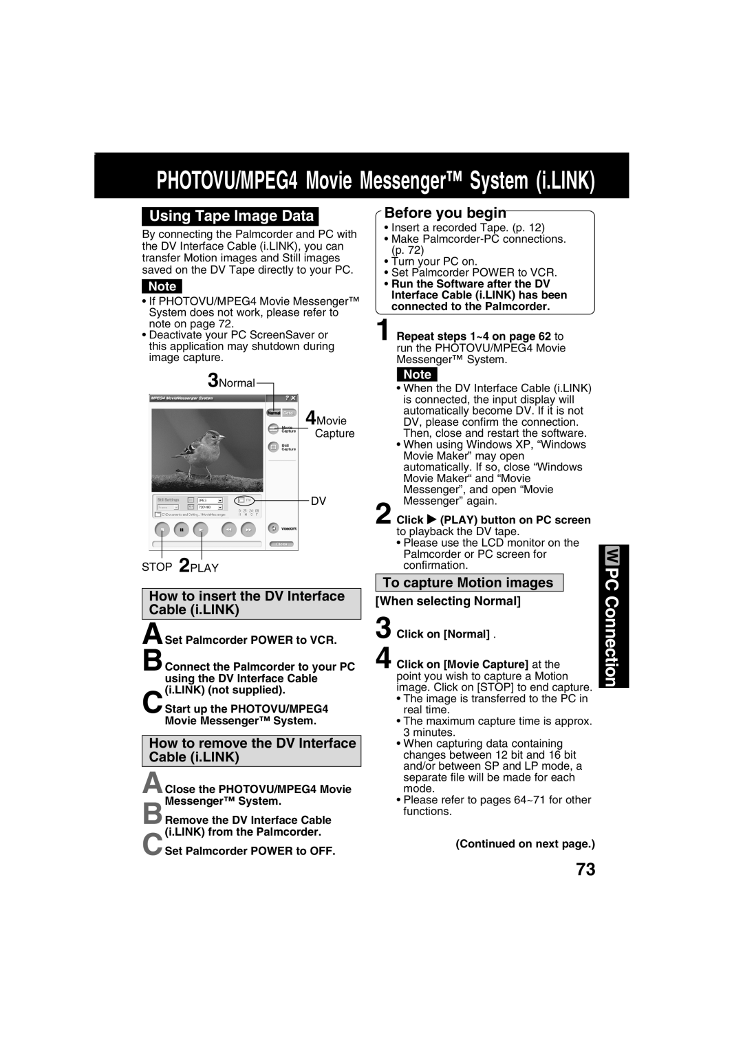 Panasonic PV-DV203 operating instructions Using Tape Image Data, When selecting Normal, Stop 2PLAY, On next 