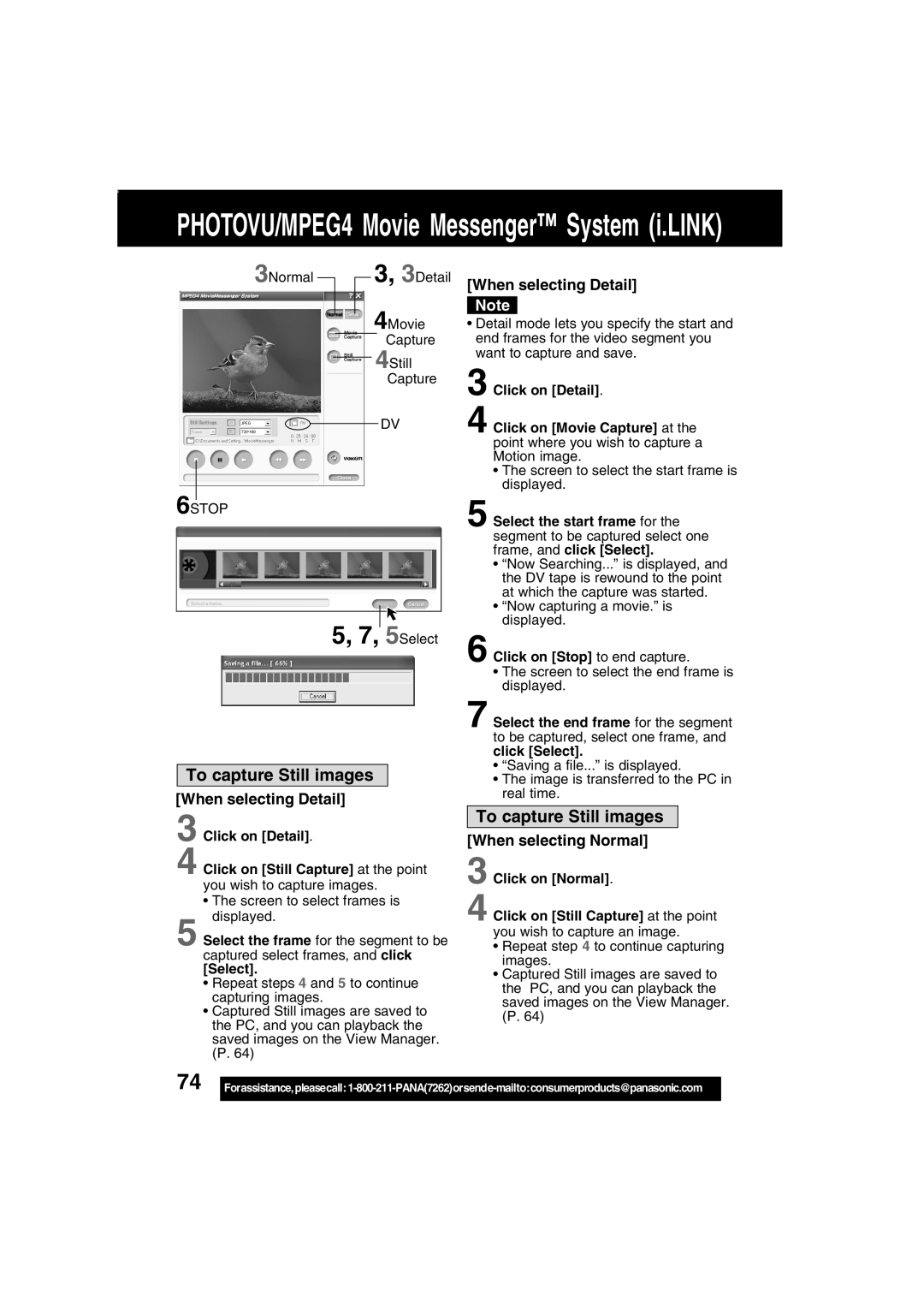 Panasonic PV-DV203 operating instructions To capture Still images When selecting Detail, Click on Stop to end capture 