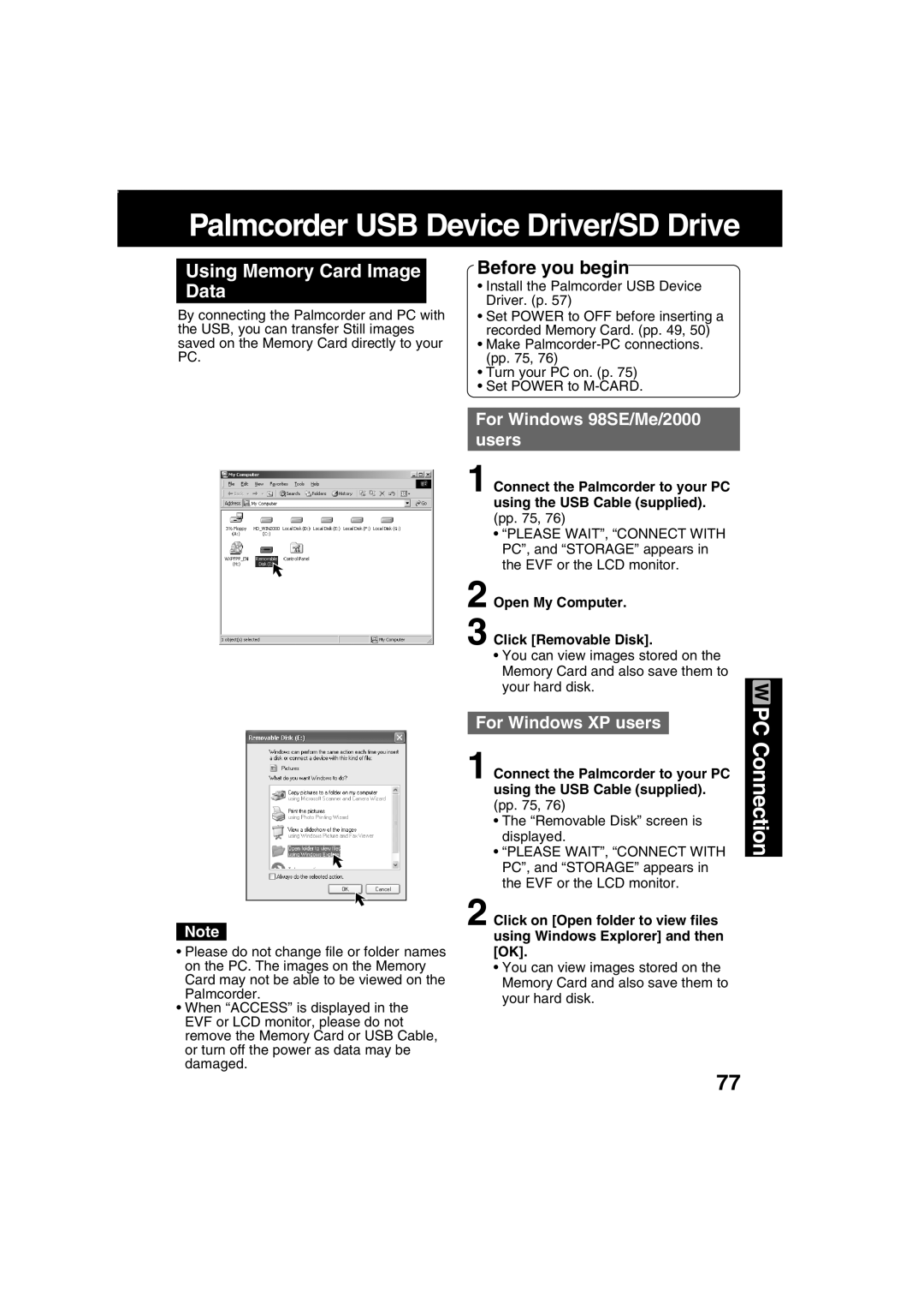 Panasonic PV-DV203 operating instructions Using Memory Card Image Data, Open My Computer Click Removable Disk 