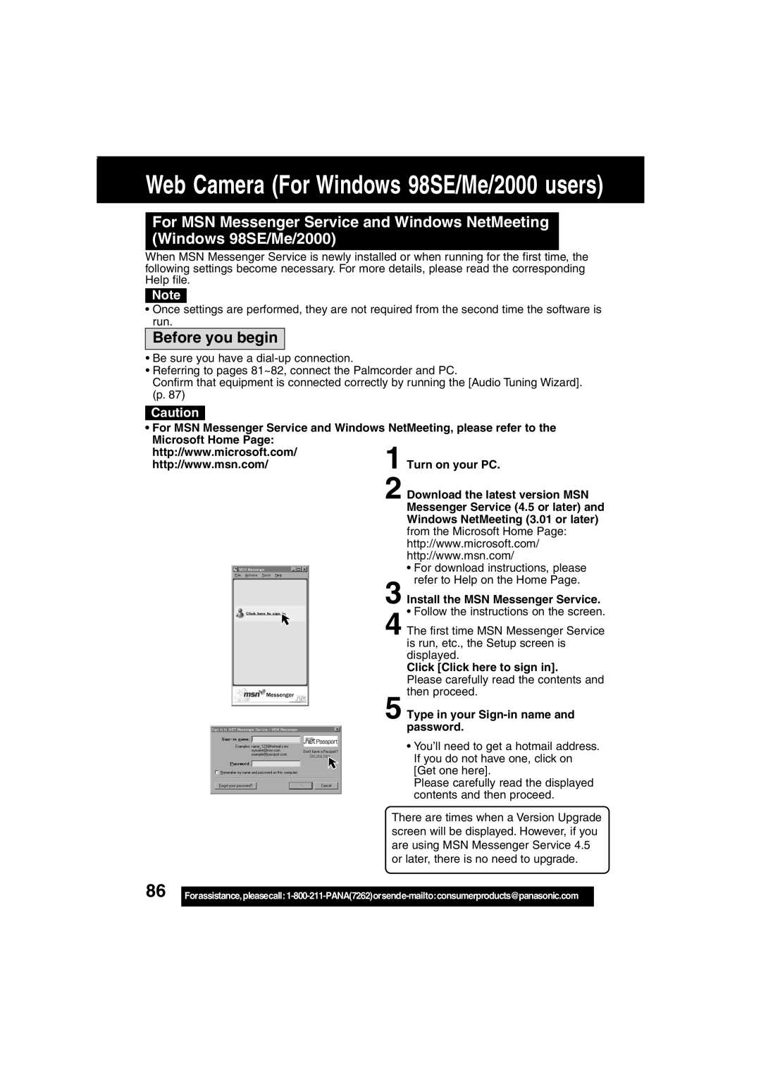 Panasonic PV-DV203 operating instructions Install the MSN Messenger Service, Type in your Sign-in name and password 