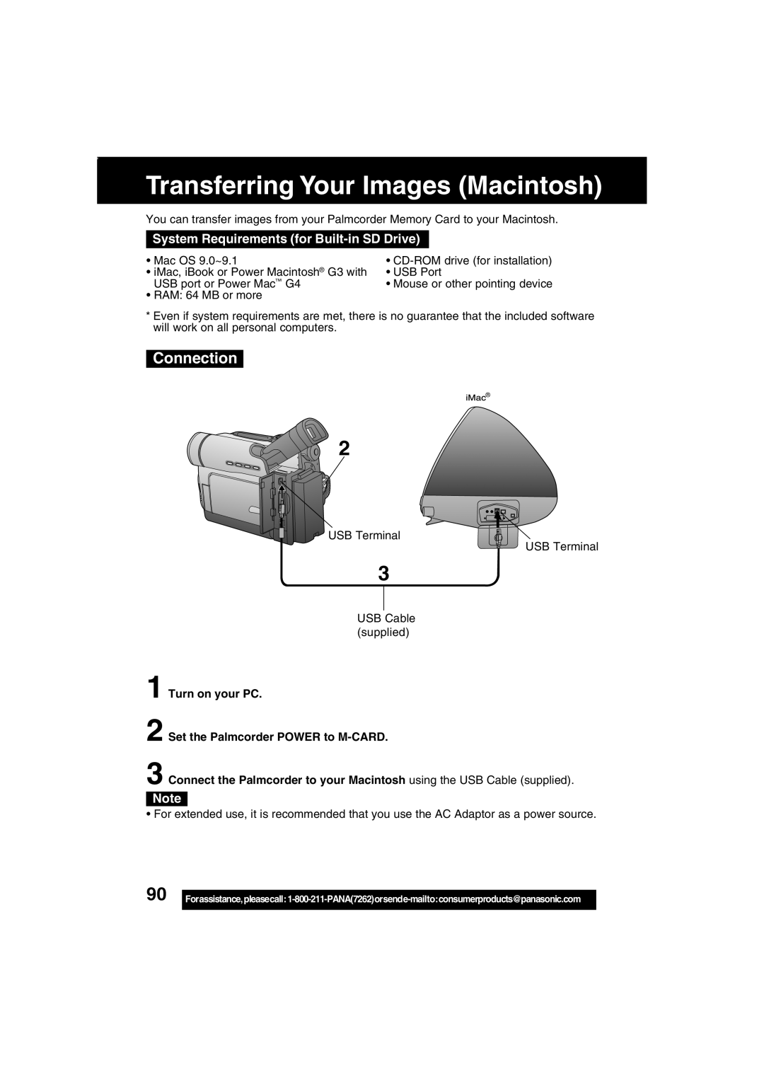 Panasonic PV-DV203 operating instructions Transferring Your Images Macintosh, Connection 