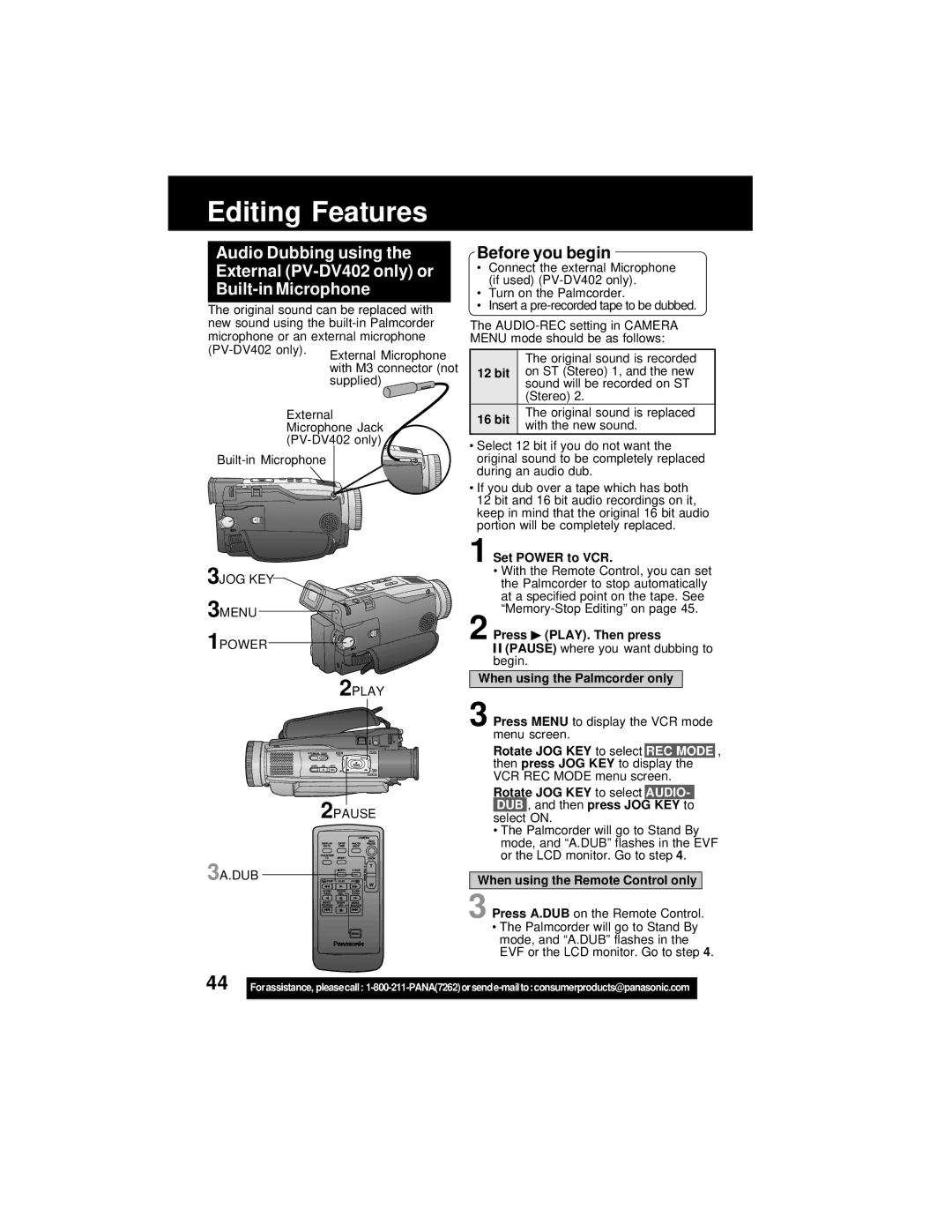 Panasonic PV-DV402 operating instructions Editing Features 