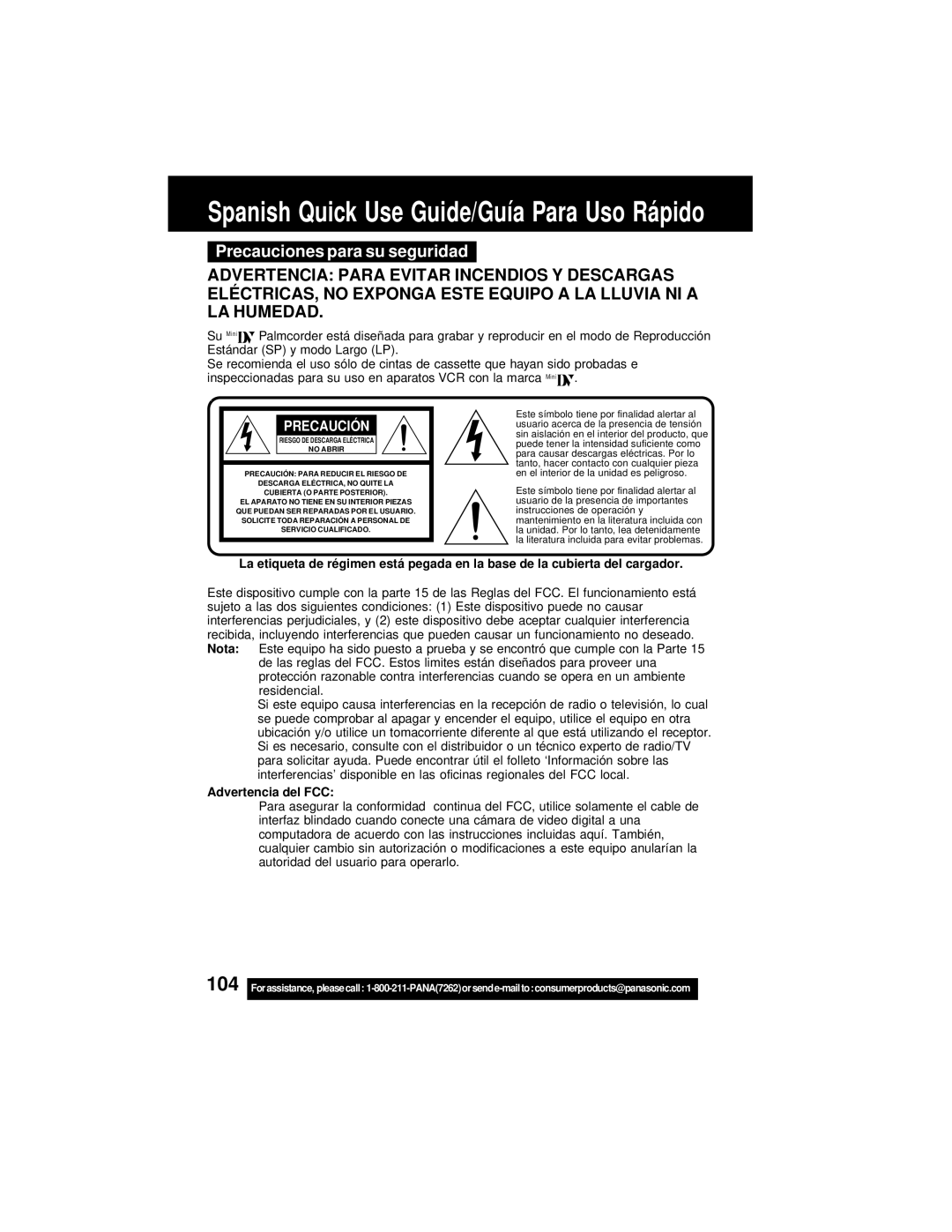 Panasonic PV-DV402 operating instructions Precauciones para su seguridad, Advertencia del FCC 