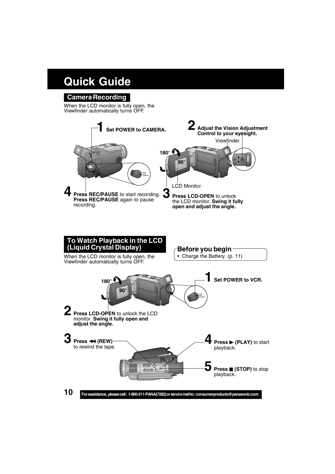 Panasonic PV-DV52 operating instructions Camera Recording, To Watch Playback in the LCD Liquid Crystal Display 