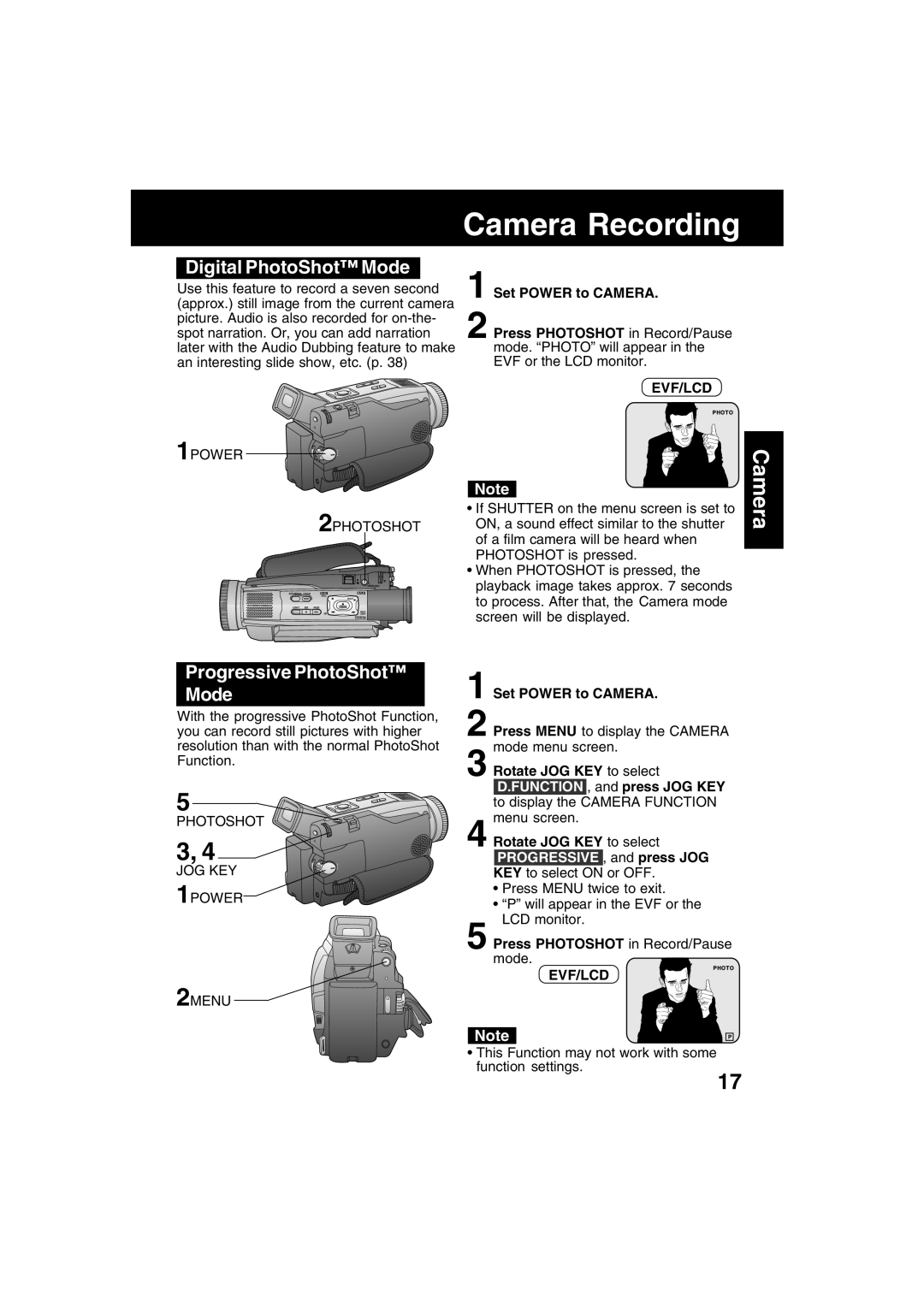 Panasonic PV-DV52 Digital PhotoShot Mode, Progressive PhotoShot Mode, 1POWER 2PHOTOSHOT, Press Photoshot in Record/Pause 