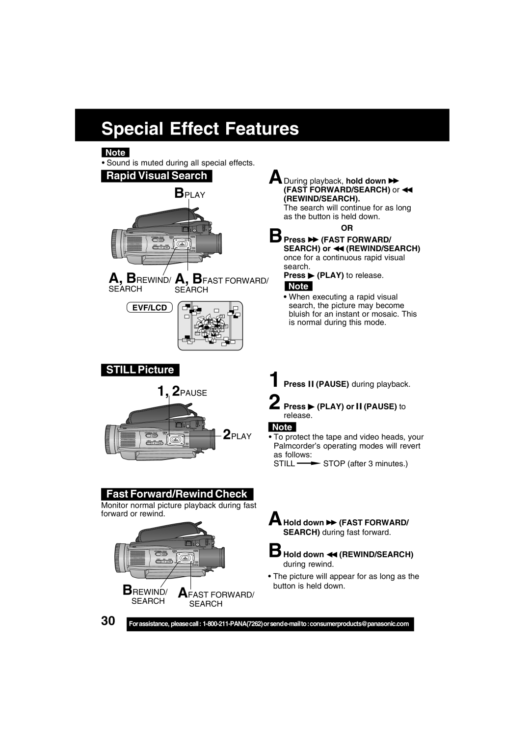 Panasonic PV-DV52 operating instructions Rapid Visual Search, Still Picture, Fast Forward/Rewind Check 