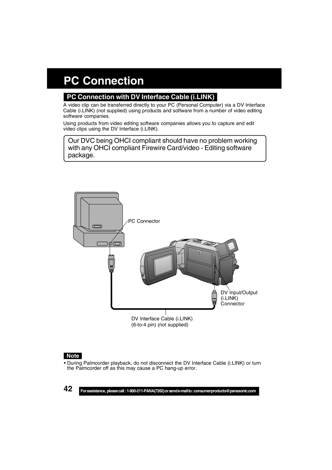 Panasonic PV-DV52 operating instructions PC Connection with DV Interface Cable i.LINK 