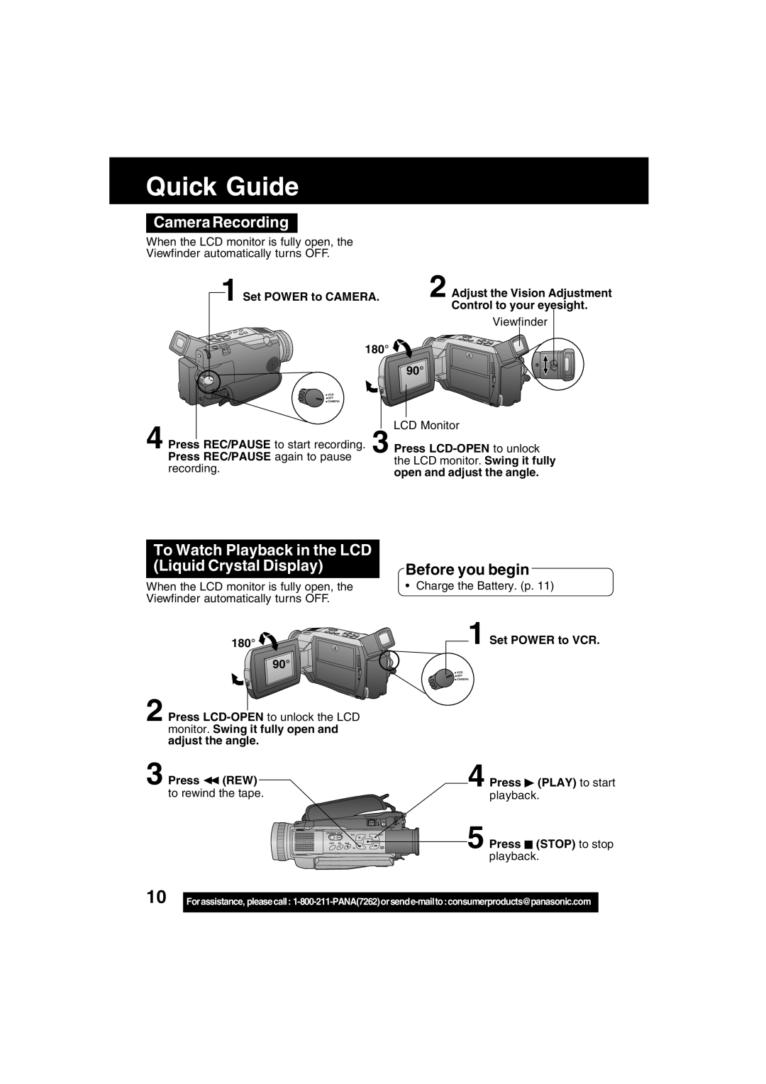 Panasonic PV-DV53 operating instructions Camera Recording, To Watch Playback in the LCD Liquid Crystal Display 