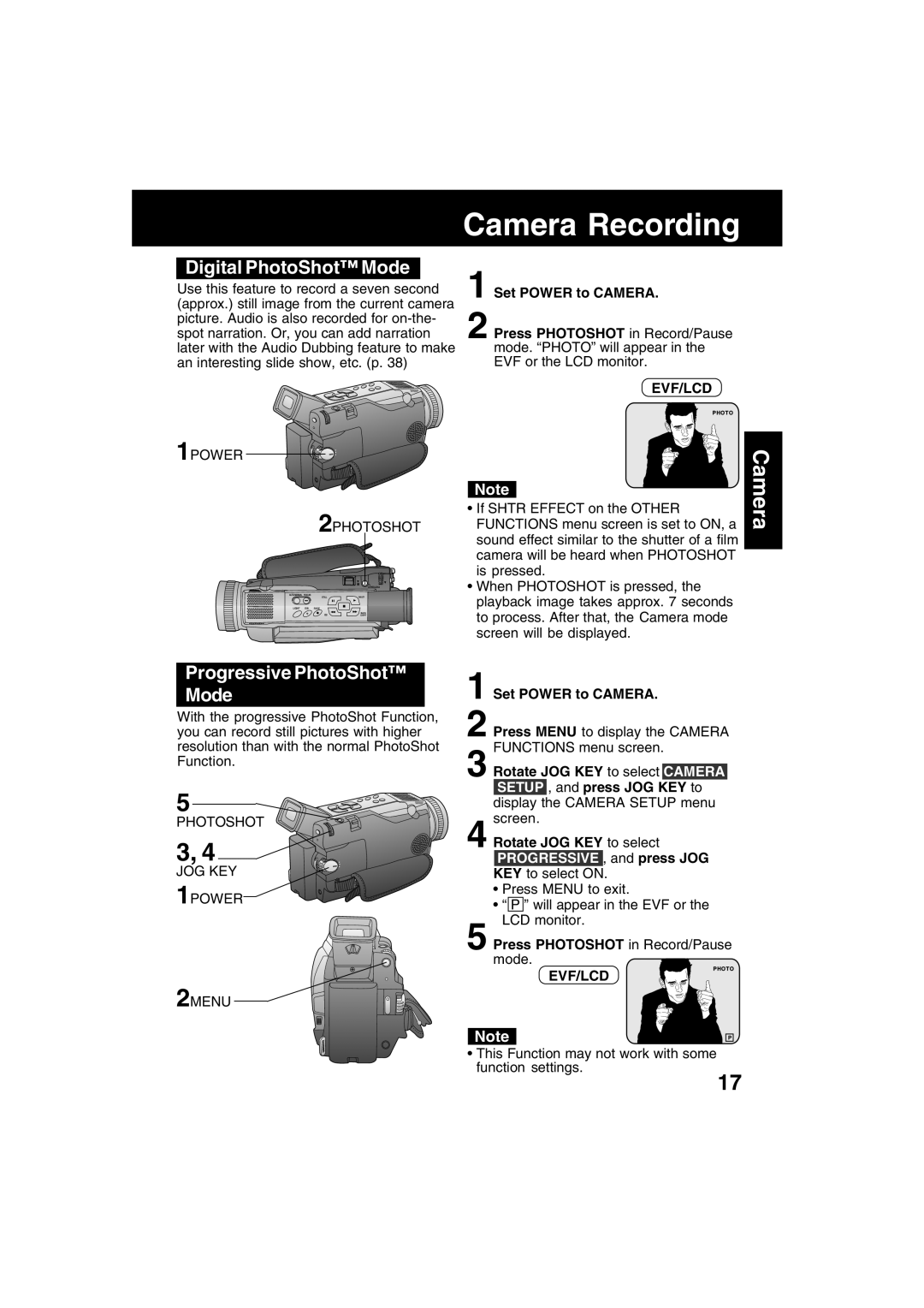 Panasonic PV-DV53 Digital PhotoShot Mode, Progressive PhotoShot Mode, Set Power to Camera Press Photoshot in Record/Pause 