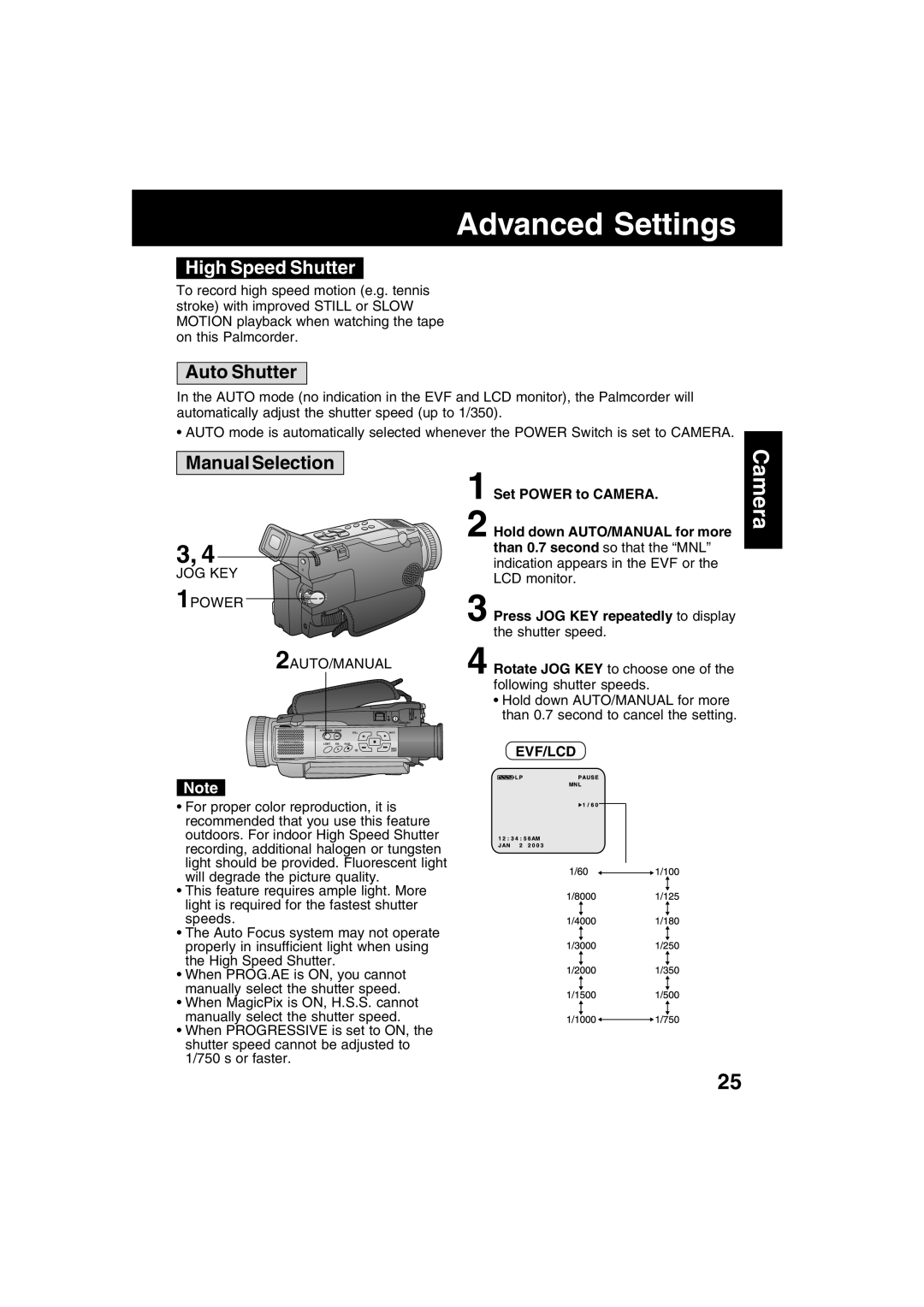 Panasonic PV-DV53 operating instructions High Speed Shutter, Auto Shutter 