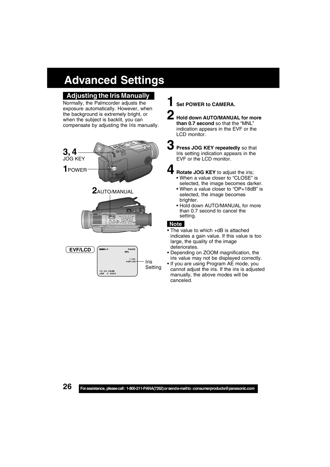 Panasonic PV-DV53 operating instructions Adjusting the Iris Manually 