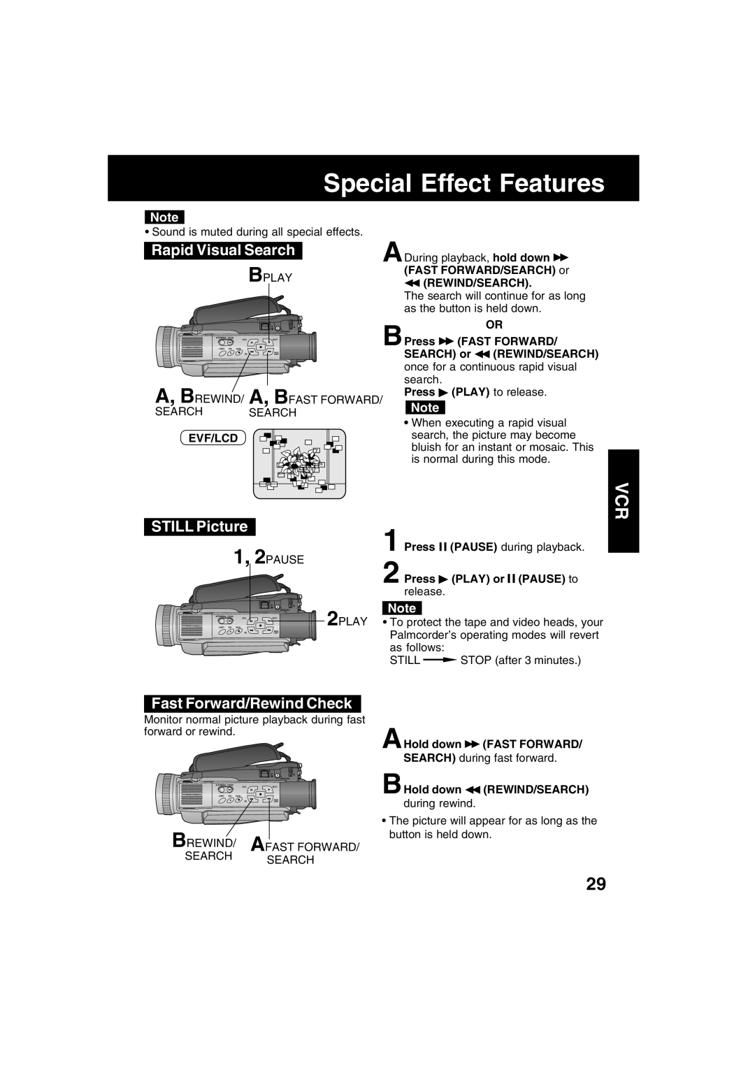 Panasonic PV-DV53 Rapid Visual Search, Still Picture, Fast Forward/Rewind Check, Rewind/Search, 2PAUSE 