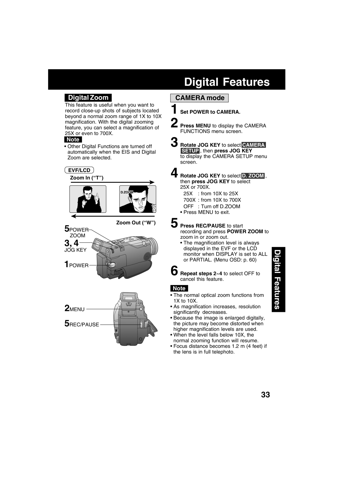 Panasonic PV-DV53 operating instructions Digital Features, Digital Zoom 