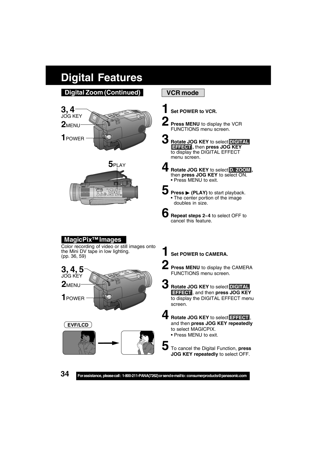 Panasonic PV-DV53 operating instructions MagicPix Images, JOG KEY 2MENU 1POWER 5PLAY, Set Power to VCR 