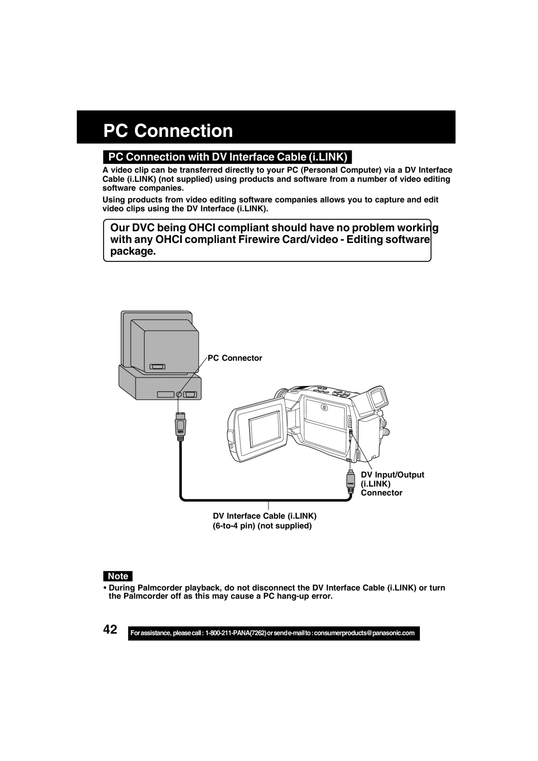 Panasonic PV-DV53 operating instructions PC Connection with DV Interface Cable i.LINK 