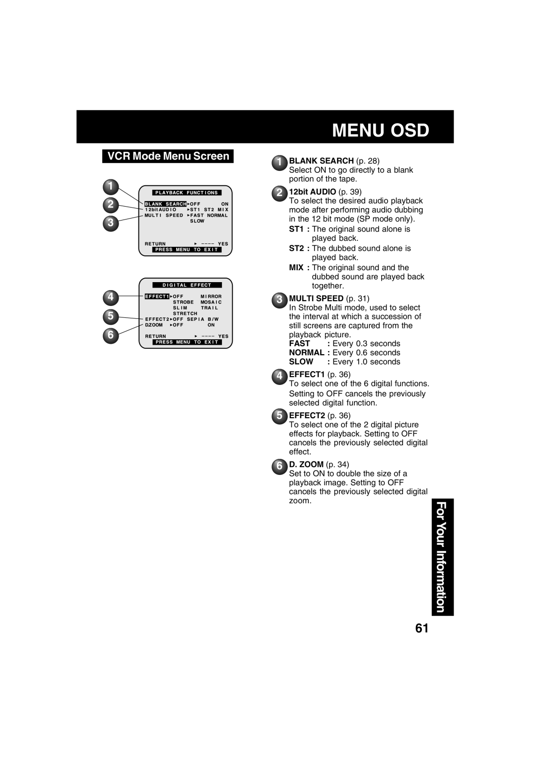 Panasonic PV-DV53 operating instructions VCR Mode Menu Screen 