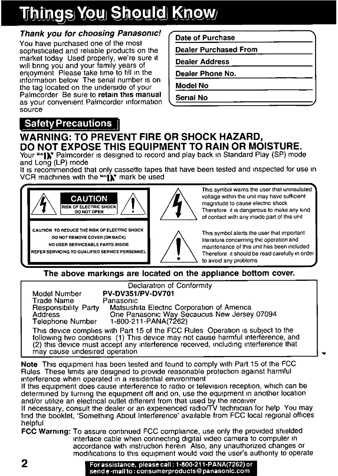 Panasonic PV-DV701, PV-DV351 manual 