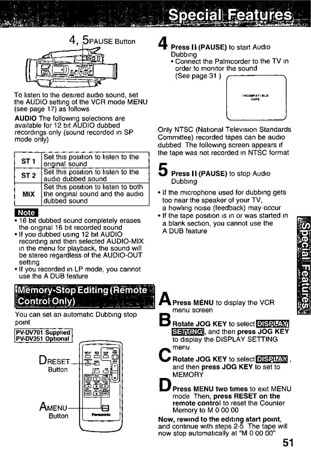 Panasonic PV-DV351, PV-DV701 manual 