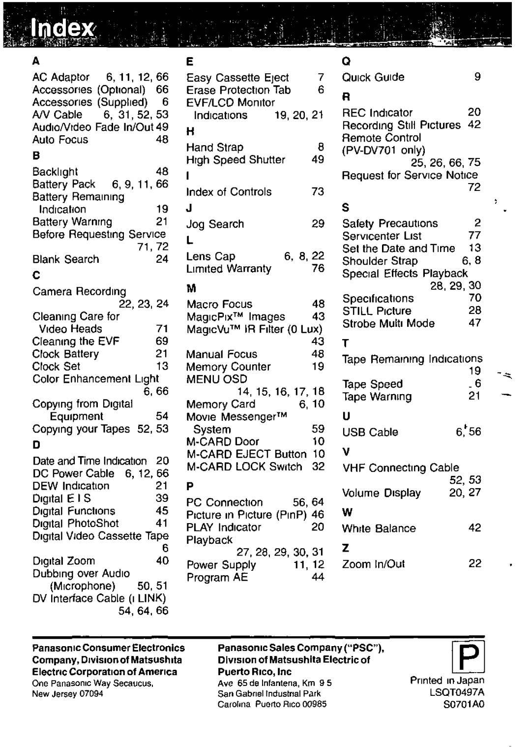 Panasonic PV-DV701, PV-DV351 manual 