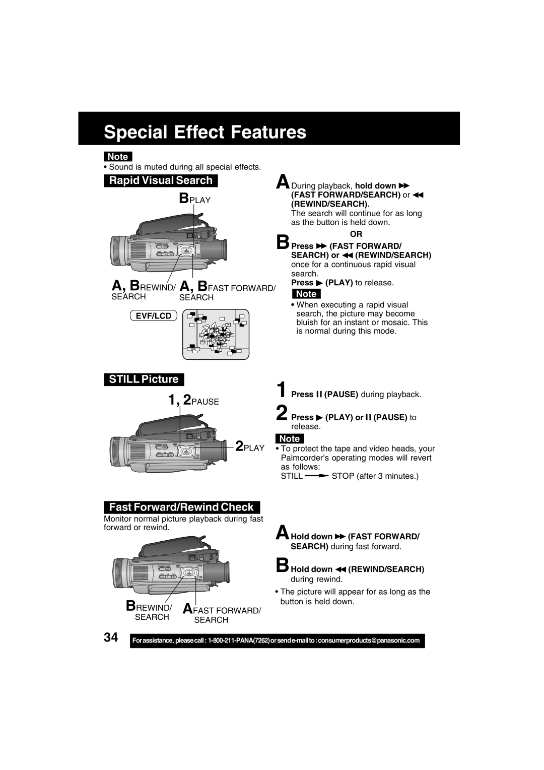 Panasonic PV-DV702 operating instructions Rapid Visual Search, Still Picture, Fast Forward/Rewind Check 