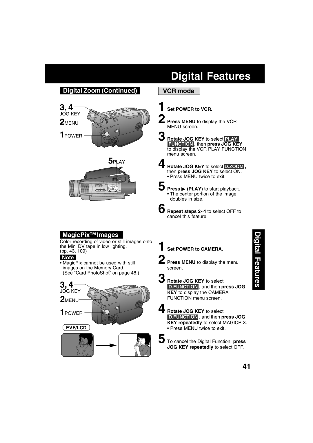 Panasonic PV-DV702 operating instructions MagicPix Images, VCR mode, JOG KEY 2MENU 1POWER 5PLAY, Rotate JOG KEY to select 