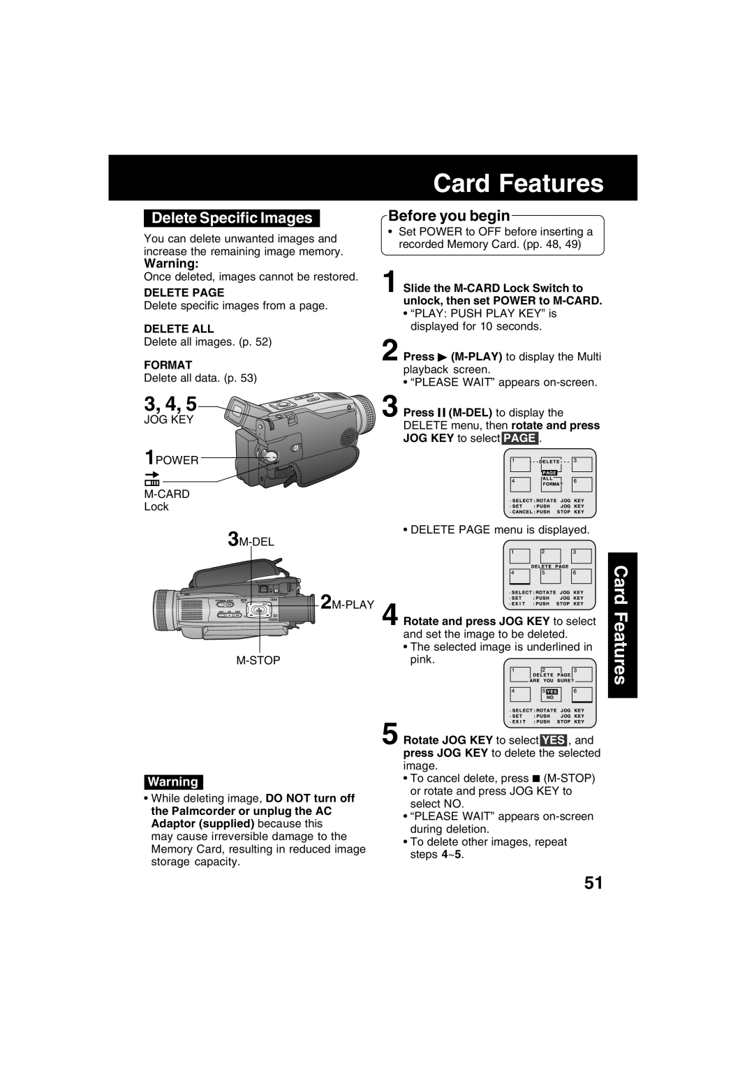 Panasonic PV-DV702 operating instructions Delete Specific Images, Delete ALL, Format 