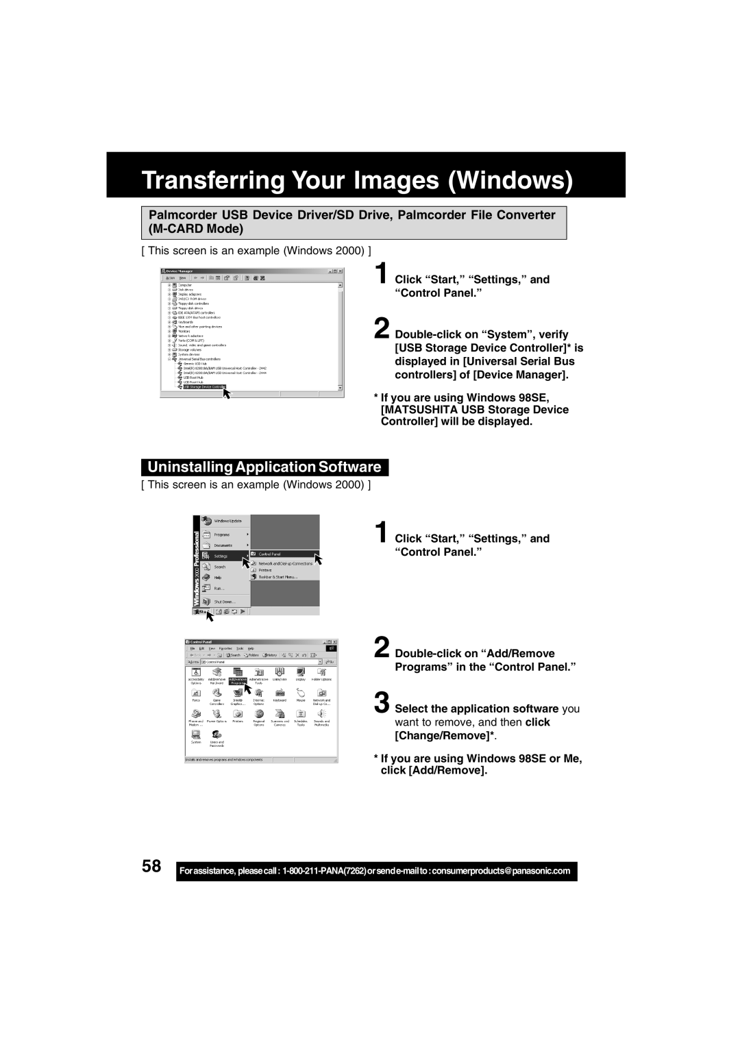 Panasonic PV-DV702 Uninstalling Application Software, If you are using Windows 98SE or Me, click Add/Remove 